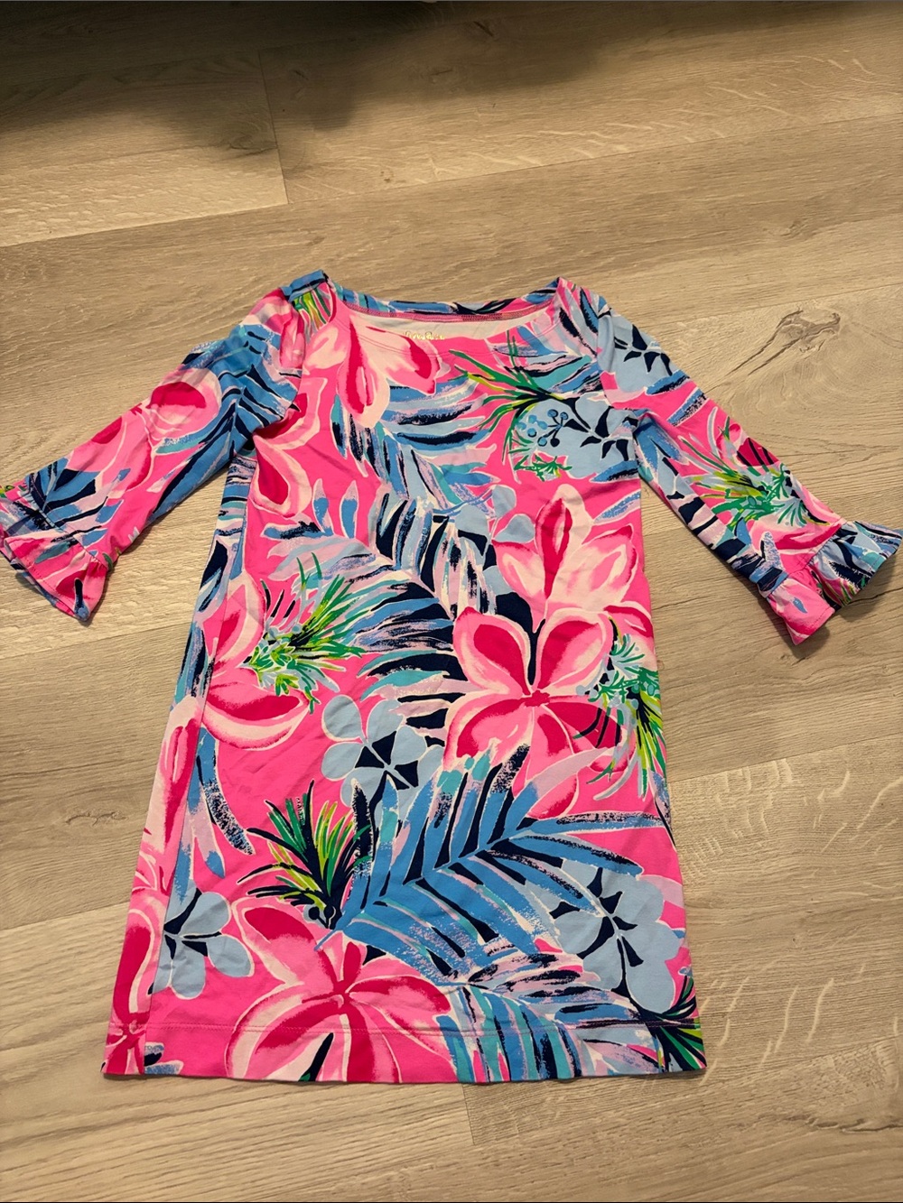 Lilly Pulitzer Pink Tropical Floral Shift Dress with Blue & Green Accents